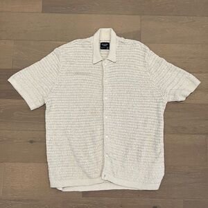 Men’s Cream Abercrombie & Fitch Crochet Button-Down Sweater Polo Sz XXL